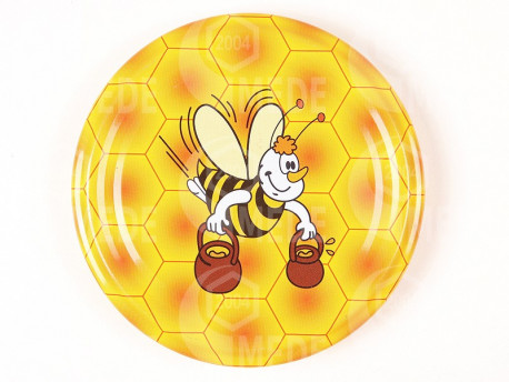 Viečko žlté+včela s džbánmi 82mm plechové